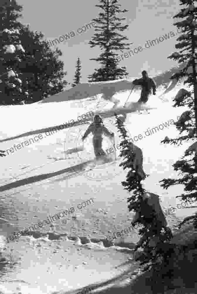 Vintage Skiers Descending The Slopes Of A Lost Tahoe Ski Area, Surrounded By Towering Pines Lost Ski Areas Of Tahoe And Donner